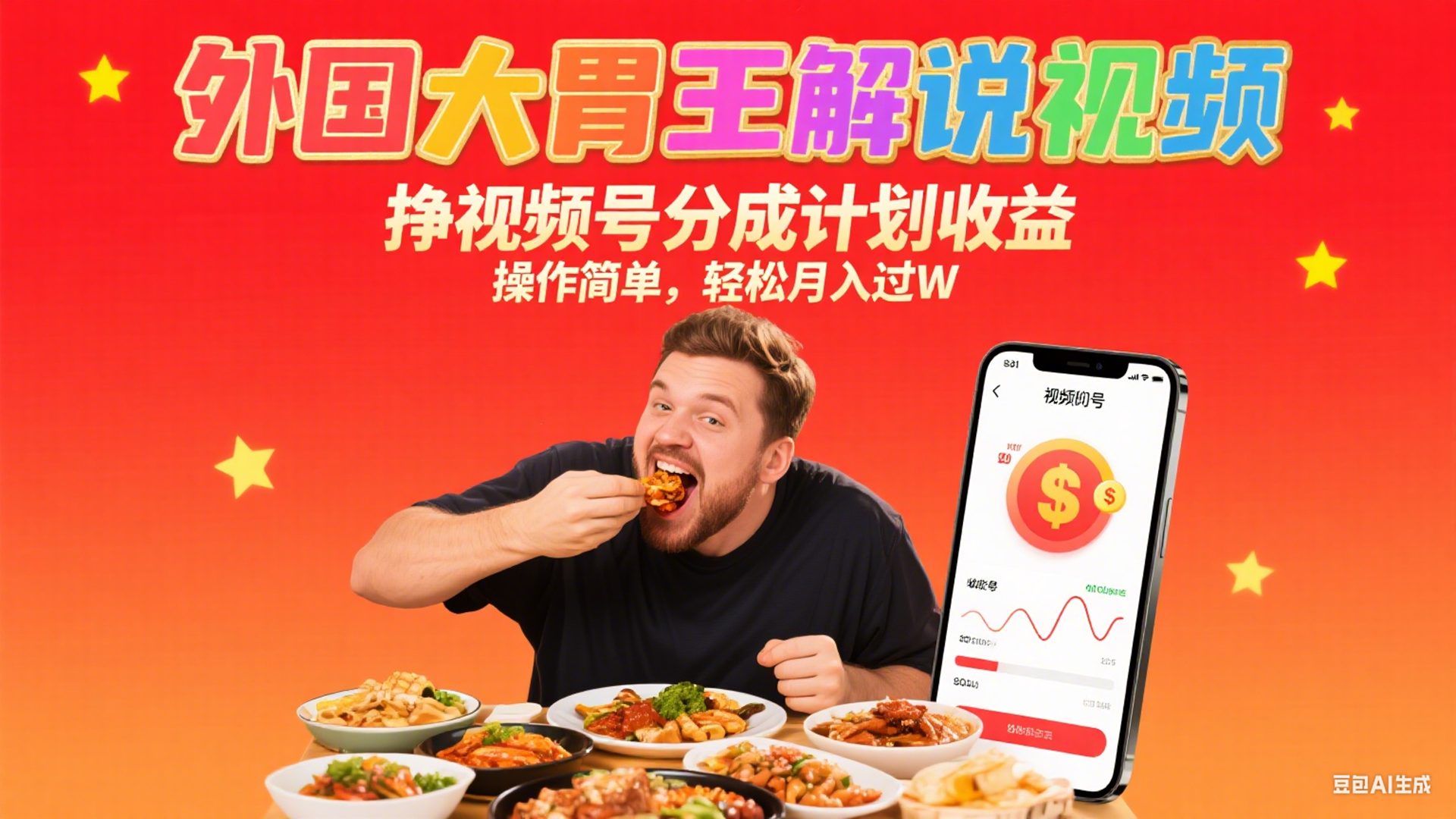 大胃王解说视频玩法：视频号分成计划轻松月入过 W