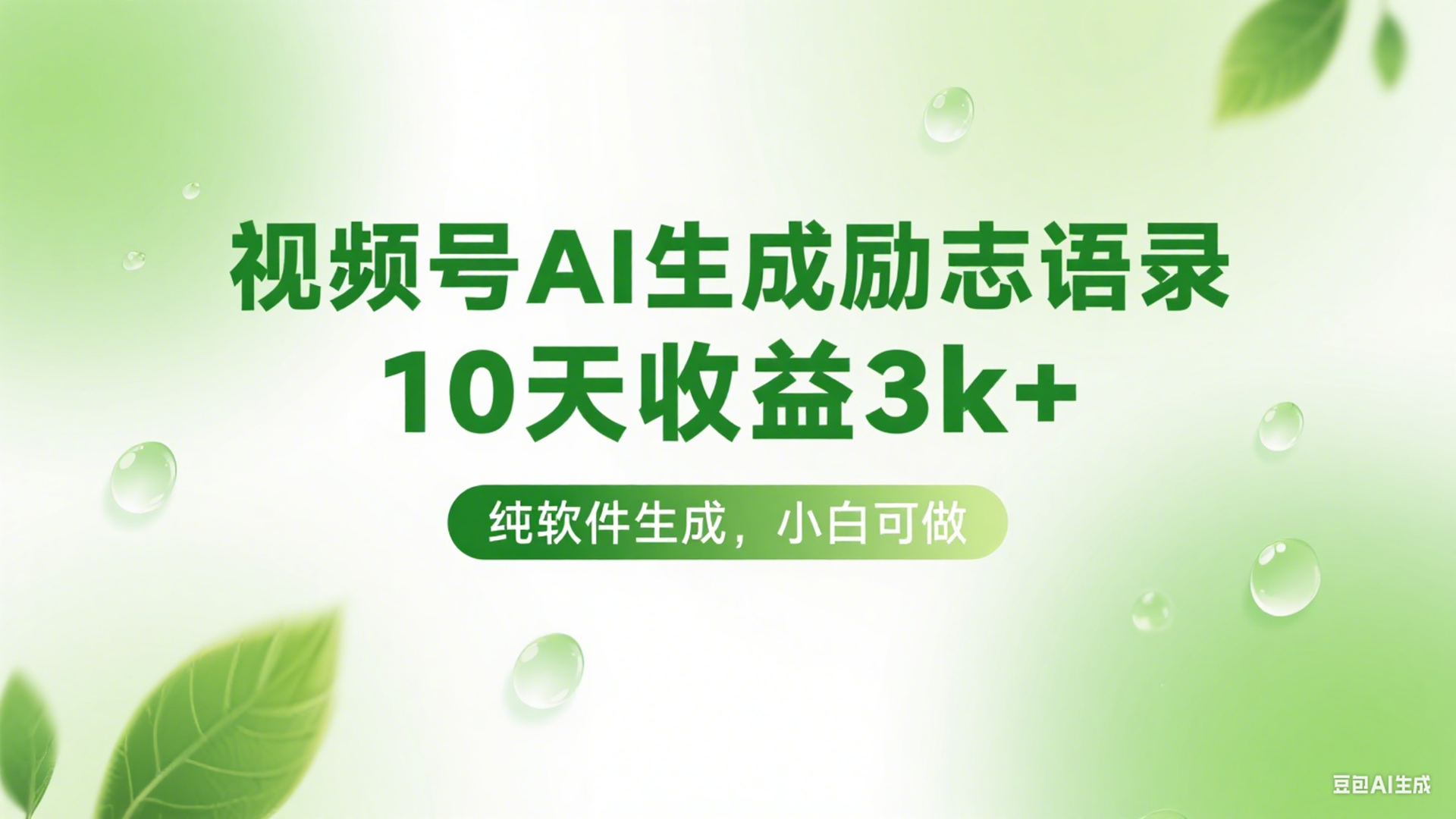 视频号 AI 励志语录：纯软件生成 10 天收益 3k+（小白可做）