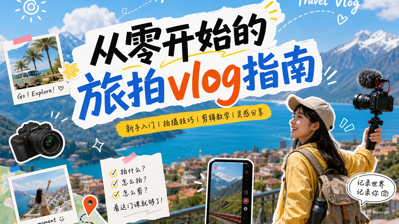 新手旅拍vlog教程封面，从拍摄到剪辑的旅行短片制作指南